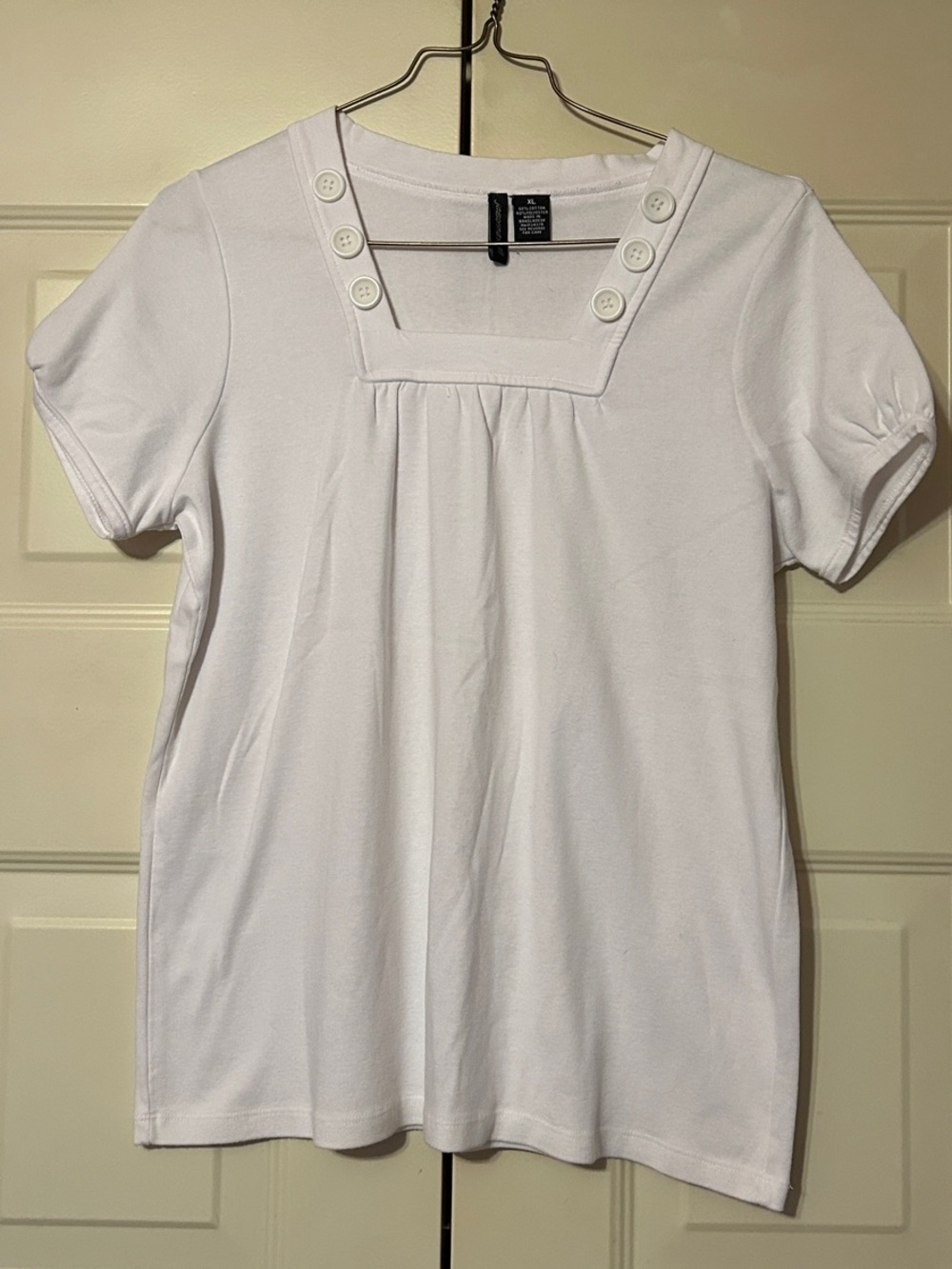 jason maxwell White Short-Sleeve Button-Trim Square Neck Top